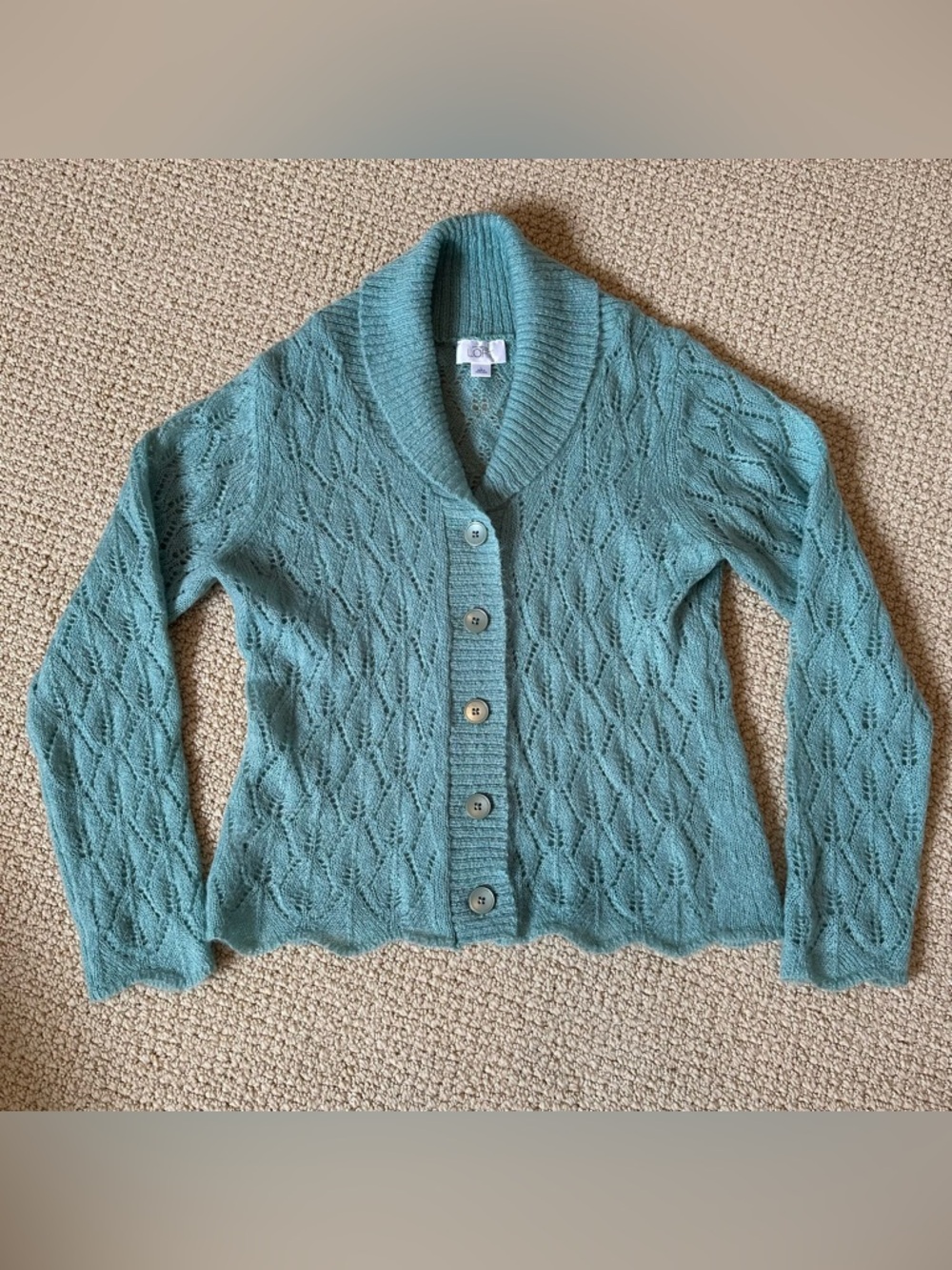 Mohair/Wool blend Collar Button-Front Women’s Cardigan Sweater - Teal/Seafoam